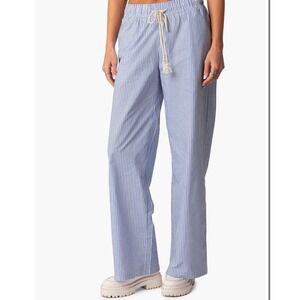 Edikted Blue White Striped Wide Leg Pajama Pants Women Large Cotton Drawstring L